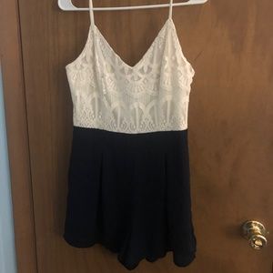 PINK OWL White and Navy Romper